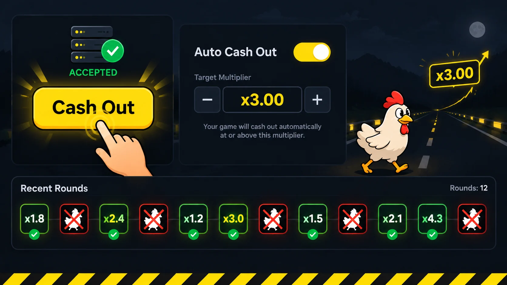 Manual Cash Out, Auto Targets and Completed-Round Records